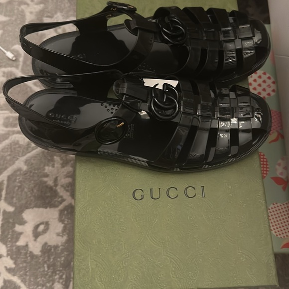 COPY - GUCCI Unisex Black GG Marmont Jelly Sandals Size 8 Men’s - Picture 3 of 3